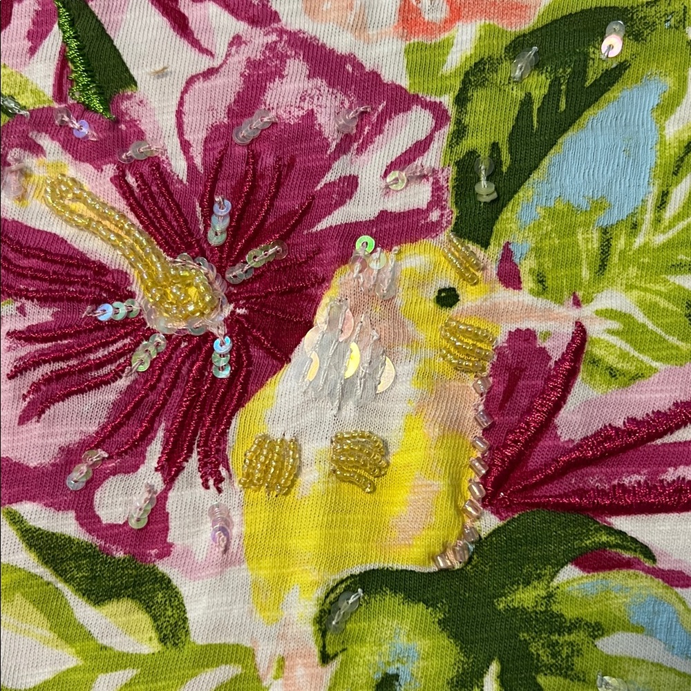 Tommy Bahama White Tee with Coral & Magenta Floral Side Print - Picture 4 of 4